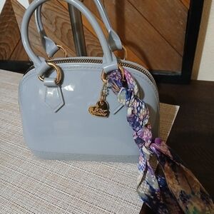 Betsey Johnson Light Gray Dome Satchel with Braided Scarf Accent. NWOT